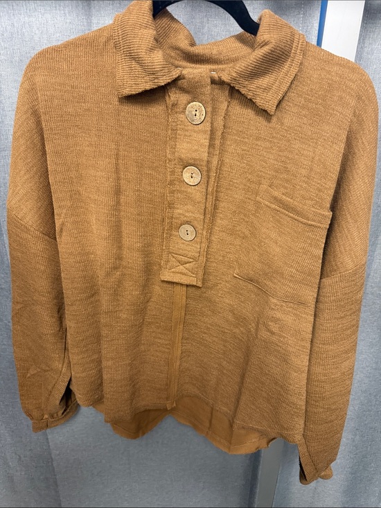 Blu Pepper Tops - Blu Pepper Camel Button-Front Knit Top